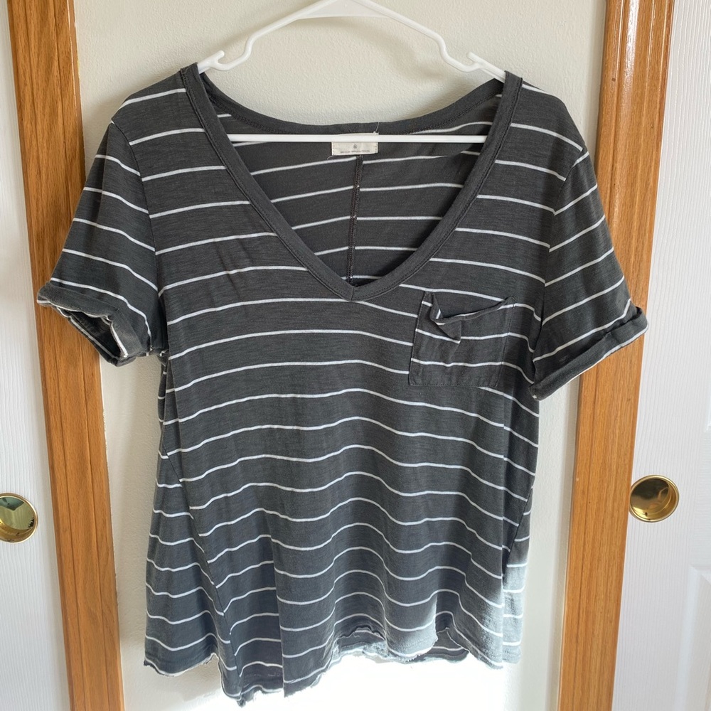 Medium olive green striped T.La flowy top from Anthropologie!